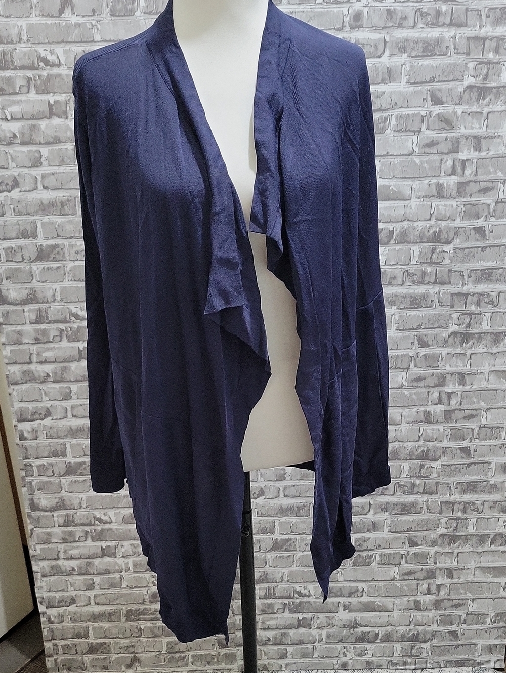 Anne Klein Open Front Cardigan Oversized S,  Navy Lightweight Knit, Lagenlook